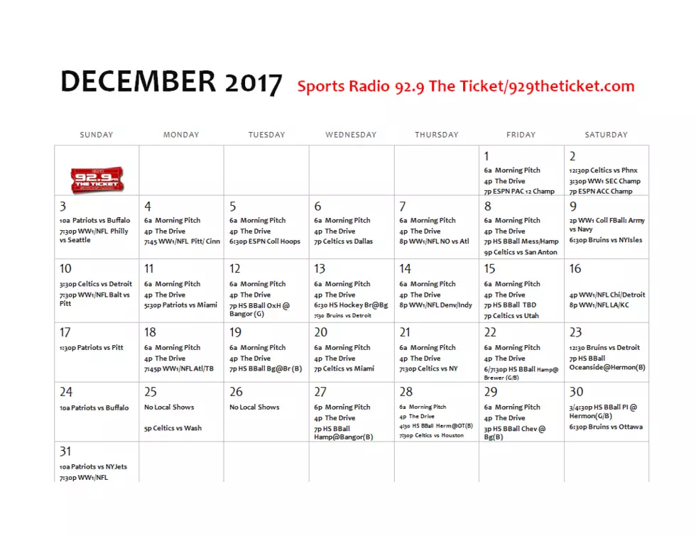 December 2017 Broadcast Calendar
